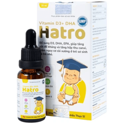 Dung dịch uống Hatro Vitamin D3+ DHA Pharvina bổ sung vitamin D3, DHA (20ml)